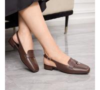 Scarpe da donna con punta quadrata, tacco medio basso, cinturino marrone sulla parte posteriore, classiche, semplici, alla moda, di base, comode, versatili, adatte per andare al lavoro, fare shopping,