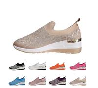 Scarpe da donna con rhinestone Mesh Slip-On Walking Shoes, Fashion Breathable Spakle Glitter Sneaker Orthopedic Wedge Lightweight Shoes Sparkly Bling Loafer, cachi, 38 EU