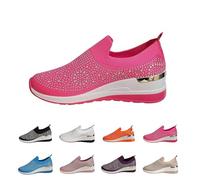 Scarpe da donna con rhinestone Mesh Slip-On Walking Shoes, Fashion Breathable Spakle Glitter Sneaker Orthopedic Wedge Lightweight Shoes Sparkly Bling Loafer, Rosa acceso., 39 EU