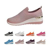 Scarpe da donna con rhinestone Mesh Slip-On Walking Shoes, Fashion Breathable Spakle Glitter Sneaker Orthopedic Wedge Lightweight Shoes Sparkly Bling Loafer, rosa., 43 EU