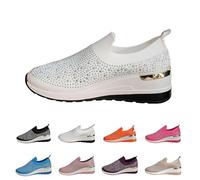 Scarpe da donna con rhinestone Mesh Slip-On Walking Shoes, Fashion Breathable Spakle Glitter Sneaker Orthopedic Wedge Lightweight Shoes Sparkly Bling Loafer, bianco, 40 EU