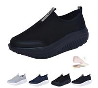 Scarpe da donna con suola a dondolo, scarpe ortopediche, vestibilità larga, in rete, leggere, senza lacci, con piattaforma ortopedica, comode scarpe da ginnastica antiscivolo, Nero 1, 46 EU