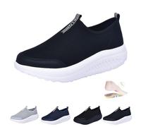 Scarpe da donna con suola a dondolo, scarpe ortopediche, vestibilità larga, in rete, leggere, senza lacci, con piattaforma ortopedica, comode scarpe da ginnastica antiscivolo, Nero 2, 46 EU