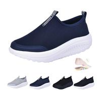 Scarpe da donna con suola a dondolo, scarpe ortopediche, vestibilità larga, in rete, leggere, senza lacci, con piattaforma ortopedica, comode scarpe da ginnastica antiscivolo, blu navy, 46 EU
