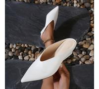 Scarpe da donna con tacco a blocco a punta per l'autunno/inverno 2025, eleganti e confortevoli per l'uso all'aperto. Scarpe con tacco alto in pelle PU bianca con un tacco insolito, con retro aperto ad