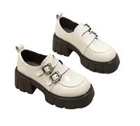 Scarpe da donna con tacco a doppia bocca, stile vintage Mary Jane Chunky con tacco a doppia bocca, scarpe casual in pelle per tutti i giorni, beige., 39 EU