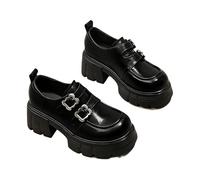 Scarpe da donna con tacco a doppia bocca, stile vintage Mary Jane Chunky con tacco a doppia bocca, scarpe casual in pelle per tutti i giorni, Nero , 35 EU
