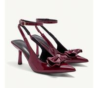 Scarpe da donna con tacco alto a punta elegante, con fiocco a strati e design avvolgente alla caviglia, tacchi rosso vino romantici e dolci adatti per appuntamenti, afternoon tea, lavoro EUR36,EUR37,E