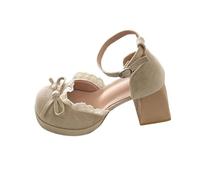 Scarpe da donna con tacco alto con bordo in pizzo, scarpe da sposa chiuse, comode, con plateau, scarpe da ballo, tacco a blocco, scarpe da matrimonio, scarpe con zeppa, cachi, 37 EU
