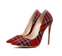 Scarpe da Donna con Tacco Alto e Punta Chiusa, Stile Gingham alla Moda con Punta a Punta Tacco a Spillo Classiche e Comode per Balli di Fine Anno e Banchetti da Sposa,Rosso,34 EU