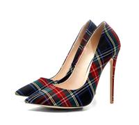 Scarpe da Donna con Tacco Alto e Punta Chiusa, Stile Gingham alla Moda con Punta a Punta Tacco a Spillo Classiche e Comode per Balli di Fine Anno e Banchetti da Sposa,Blu,35 EU