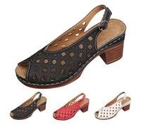 Scarpe da donna con tacco basso - Sandali a bocca di pesce con slingback estivi Hollow Out tacco con fibbia tacco alto aperto sandali eleganti sandali comodi per il tempo libero, Nero , 39 EU