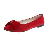 Scarpe da donna con tacco blu e autunno leggero camoscio Pointed Shallow Mouth Soft Bottom Bow Single Shoes Daily Incontri Commuting Large Size Ballet Shoes Flat Shoes 41 Donna, Colore: rosso, 42 EU