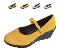 Scarpe da donna con tacco Mary Janes, eleganti scarpe da ballo, in pelle scamosciata, con cinturino a cerniera, comode e rotonde, per uso quotidiano, giallo., 39 EU