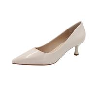 Scarpe da Donna con Tacco Medio in Vernice, Scarpe Primaverili con Tacco a Punta(Beige,38)