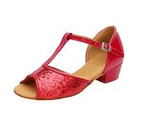 Scarpe da donna con temperamatite grosso, tacco a blocco, scarpe con paillette, eleganti tacchi alti, scarpe con glitter a punta, comode, medie e retrò, sexy, Colore: rosso, 39 EU