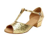 Scarpe da donna con temperamatite grosso, tacco a blocco, scarpe con paillette, eleganti tacchi alti, scarpe con glitter a punta, comode, medie e retrò, sexy, gold, 37 EU