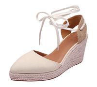 Scarpe da donna con zeppa, chiuse, espadrillas, eleganti, con punta in pizzo, con cinturino, comode e traspiranti, estive, leggere, bianco, 38 EU