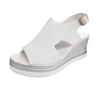 Scarpe da donna décolleté tacchi da donna 2025, sandali con zeppa larga, punta aperta, fibbia, cinturino alla caviglia scarpe giallo 42, bianco, 41 EU Larga