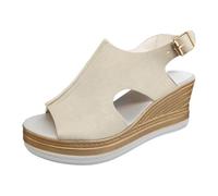 Scarpe da donna décolleté tacchi da donna 2025, sandali con zeppa larga, punta aperta, fibbia, cinturino alla caviglia scarpe giallo 42, gold, 39 EU Larga