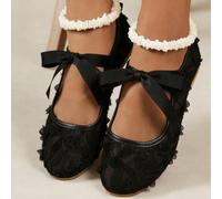 Scarpe da donna eleganti con fiocco, rete e pizzo, rosa 3D, scarpe piatte, Mary Jane traforate e traspiranti, comode per matrimonio e uso quotidiano, autunno/inverno, Balletcore EUR36,EUR37,EUR38,EUR3
