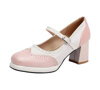Scarpe da donna eleganti con tacco a spillo Mary Jane, in due toni, classiche e retrò, Oxford, con tacco chiuso, comode, con tacco a blocco, scarpe da sposa, larghezza H, G01 rosa, 35 EU