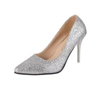 Scarpe da donna eleganti con tacco a spillo, scarpe a punta, eleganti da sera, larghezza H, scarpe estive, leggere, per matrimoni e feste, argento, 36 EU