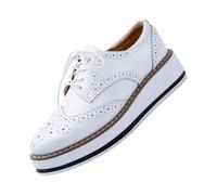 Scarpe da donna eleganti Loafer, scarpe sportive da donna in pelle, impermeabili, alla moda, con lacci rialzati, con plateau e plateau, resistenti all'usura, da lavoro, antiscivolo, in pelle, bianco