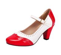 Scarpe da donna eleganti, scarpe da ballo, con punta chiusa e tacco a blocco, con cinturino alla caviglia, per matrimoni, Oktoberfest, ufficio e feste, Colore: rosso, 42 EU