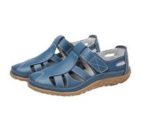 Scarpe da donna estive in pelle, sandali piatti da donna, in pelle, con punta aperta, leggere, per il tempo libero, con fibbia, scarpe estive, punta rotonda, antiscivolo, casual, Azzurro, 37 EU