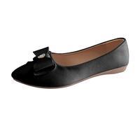 Scarpe da donna in pelle, con fiocco e strass, per il tempo libero, scarpe da ginnastica basse, scarpe da barca, Nero , 40 EU