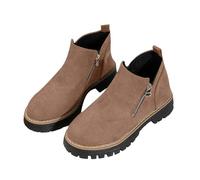Scarpe da donna in pelle scamosciata, piatte - stivaletti da donna con tacco altissimo e plateau, tacco a blocco, alla caviglia, con cuciture a ciglia, mocassini Chelsea Boots antiscivolo, Colore