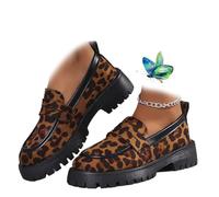Scarpe da donna in pelle scamosciata slip-On Leopard Loafers Platform Chunky Heel Loafers Moccasins Orthopedic Platform Loafers for Work Office, Leopardo marrone, 41 EU