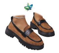 Scarpe da donna in pelle scamosciata slip-On Leopard Loafers Platform Chunky Heel Loafers Moccasins Orthopedic Platform Loafers for Work Office, marrone, 41 EU