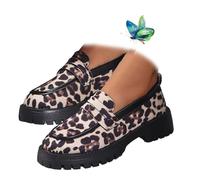 Scarpe da donna in pelle scamosciata slip-On Leopard Loafers Platform Chunky Heel Loafers Moccasins Orthopedic Platform Loafers for Work Office, Beige leopardato, 36 EU