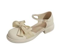 Scarpe da donna in stile gotico Lolita con fiocco e cuore, Mary Jane, carine, kawaii, con plateau, alla moda, con fibbia e cinturino in pelle, Bianco sporco, 38 EU