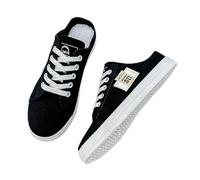 Scarpe da donna in tela, stile etnico, casual, alla moda, traforate, traspiranti, con tacco piatto, suola morbida, scarpe casual in tela, Nero , 38.5 EU