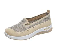 Scarpe da donna in tessuto ortopedico traspirante morbido Go Walking Slip on Diabetic Foam Shoes Hands Free Slip in Sneakers Arch Support, Beige, 39 EU
