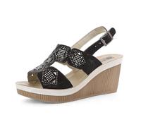 inblu Sandali Zeppa Donna con Cinturino Regolabile, Plantare Imbottito e Decorazione Strass, Tacco 7,5cm, 35/41, Nero, 38 EU