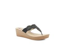 inblu Ciabatte Donna Infradito Brillantini con Zeppa e Plateau, Plantare in Pelle Imbottito, Nero, 39 EU