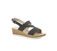 Sandali Donna a Doppia Fascia con Strass e Cinturino Regolabile, Plantare Imbottito e Tacco 5cm, Nero, 40