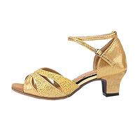 Scarpe da donna Latin Dance con tacco basso da 35 cm, morbida suola in gomma per attività all'aperto, comodi sandali da donna, gold, 37 EU Larga