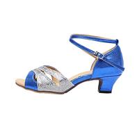 Scarpe da donna Latin Dance con tacco basso da 35 cm, morbida suola in gomma per attività all'aperto, comodi sandali da donna, Blu scuro, 41 EU Larga