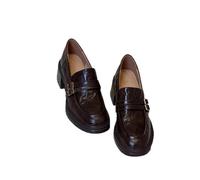 Scarpe da donna leggere, spesse e spesse, in pelle di alta qualità, con fibbia in metallo, comode suola Chunky per abbigliamento casual, Office Daily Wear, marrone, 40 EU