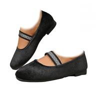Scarpe da donna Mary Jane Ballet Flats, eleganti in velluto slip-on Round Toe Flat Shoes, Cozy Comfort Flat Casual Shoes with Elastic Band, Nero , 40 EU