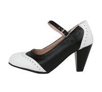 Scarpe da Donna Mary Jane Bicolore Classiche e retrò con Tacco Grosso e Cinturino alla Caviglia Décolleté con Punta Tonda Chiusa Scarpe Eleganti Brogue Oxford(A,39)