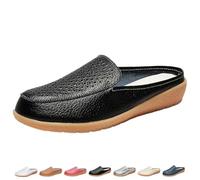 Scarpe da Donna Muli Piatti in Pelle Slip-on, Mocassini Traspiranti con Zeppa E Punta Chiusa, Muli Larghi Scavati