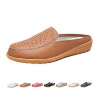 Scarpe da Donna Muli Piatti in Pelle Slip-on, Mocassini Traspiranti con Zeppa E Punta Chiusa, Muli Larghi Scavati(Brown,40 EU)