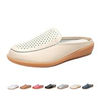 Scarpe da Donna Muli Piatti in Pelle Slip-on, Mocassini Traspiranti con Zeppa E Punta Chiusa, Muli Larghi Scavati(Beige,36 EU)