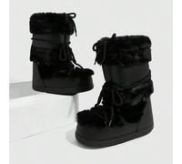 Scarpe da donna, nuove per autunno e inverno, con interno caldo e rialzo, comode, con fiocco, stile moon boot, punta tonda, suola piatta, casual, stile vento caldo ragazza, soffice, stivali da neve ne